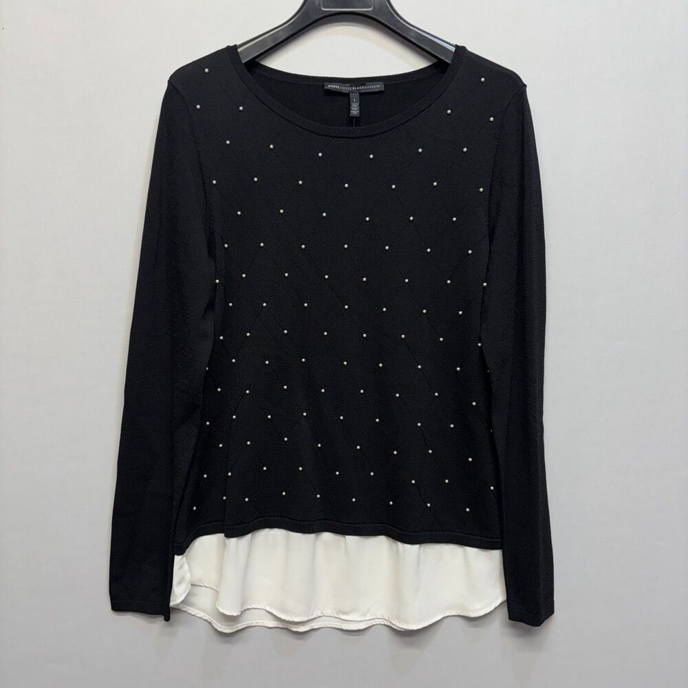 NWT White House Black Market Pearl Front Twofer Sweater Size Large D117 -18